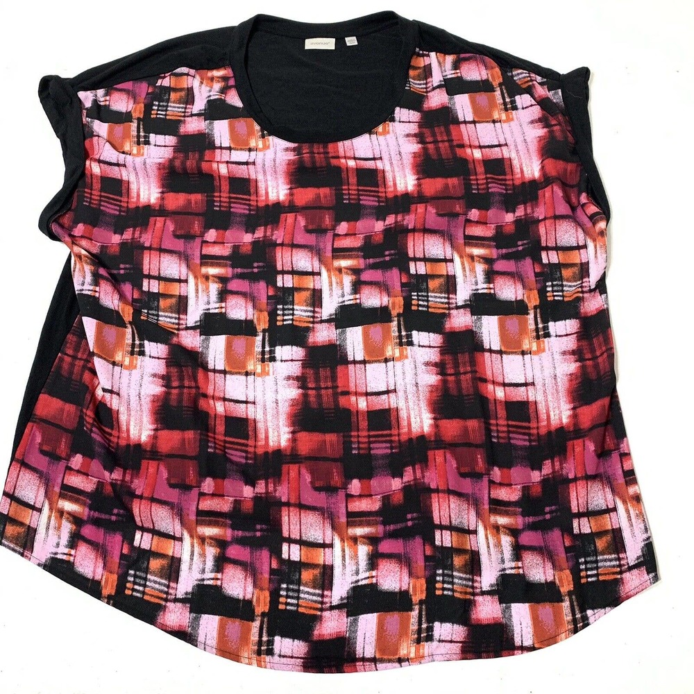 Avenue Womens Plus Size 2X - 22/24 Black / Pink Geometric Print Blouse‎ Top